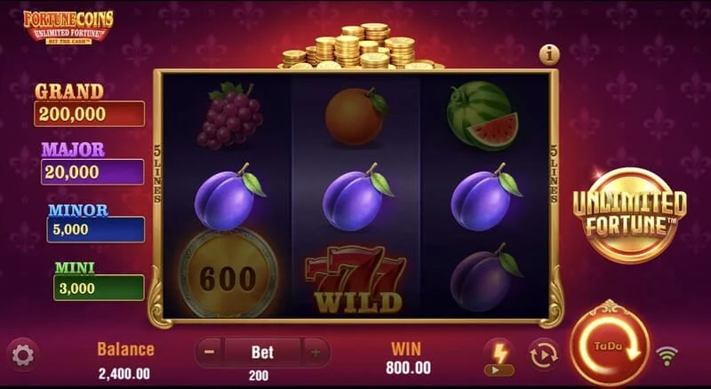 Fortune Coins Unlimited Fortune - 3x3 base grid with fruit symbols